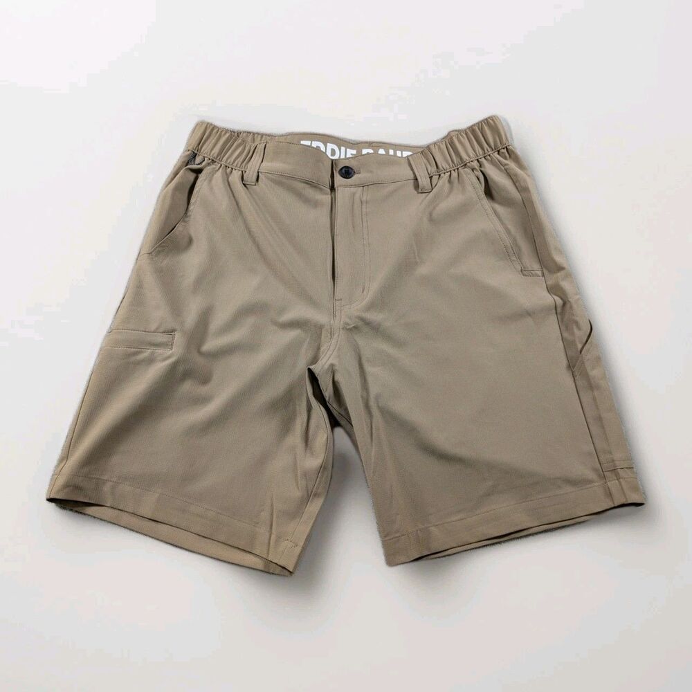 Eddie Bauer Flex Waist Tech Shorts Mens M Tan UPF 30 Stretch Cargo Travel